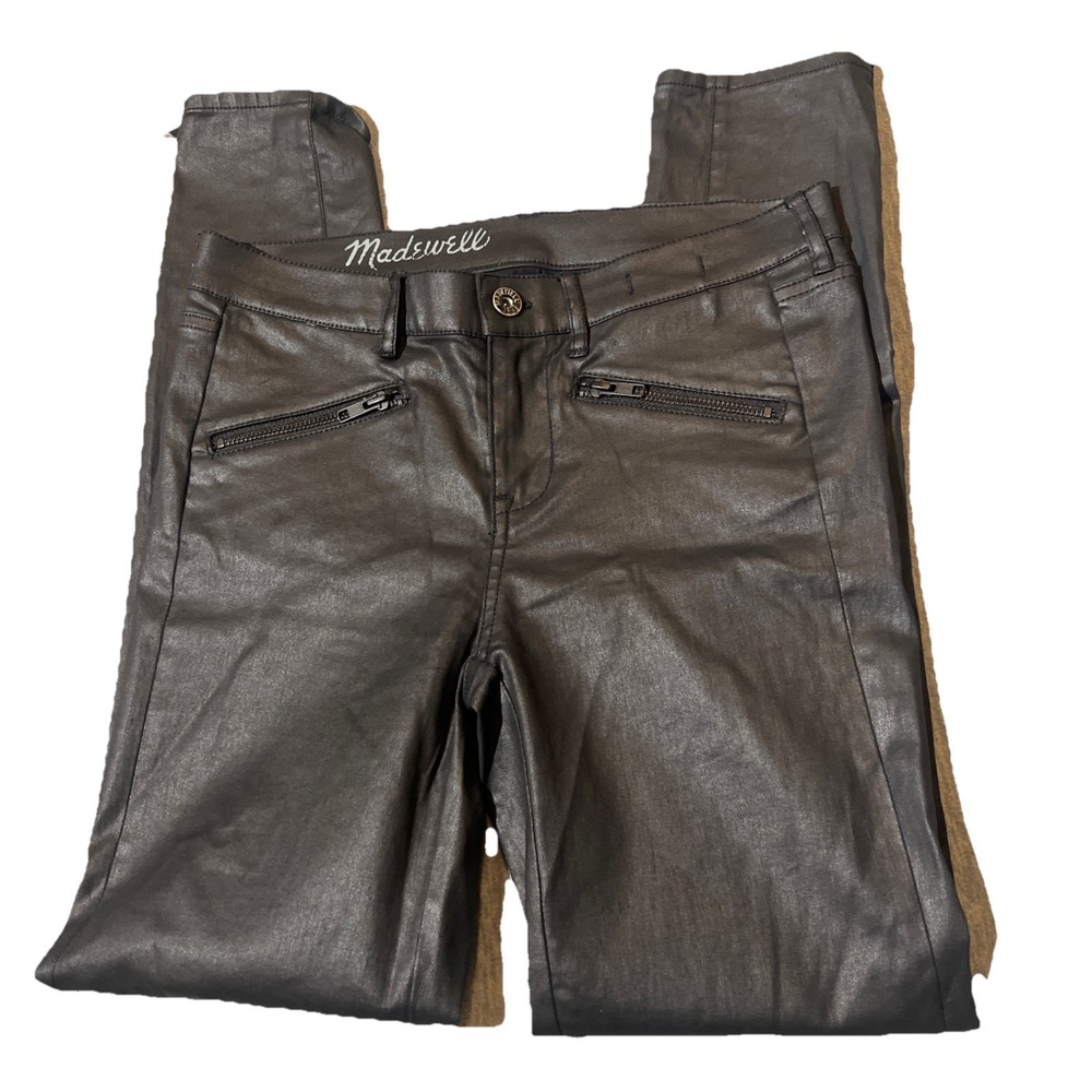 Madewell Coated Skinny Denim Jeans Women 26 Jeggings Zipper Accent Black EUC‎